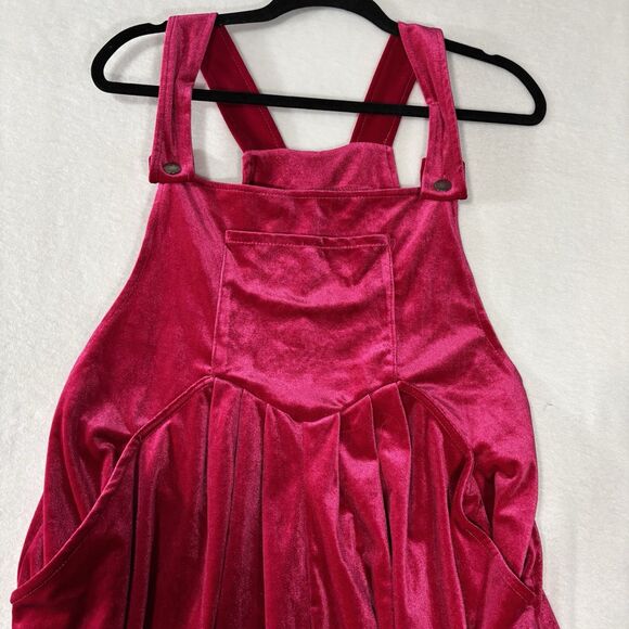 Velvet Jumpsuit Overall Wide Leg With Pockets Fuchsia Baggy Romper - Picture 2 of 8